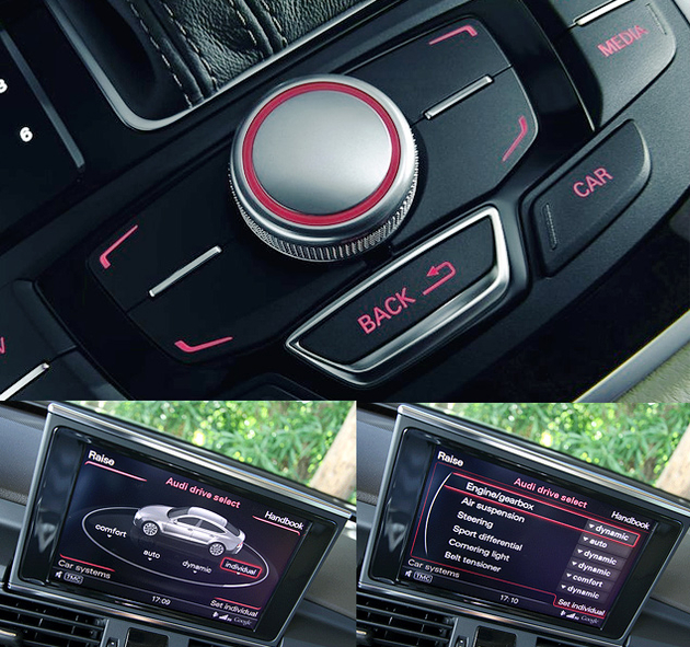 Система Audi Drive Select стала уже привычной для всех новых моделей Audi. Как и на A8, она способна менять параметры работы электроусилителя руля, а также алгоритмы работы активной подвески и силовой установки - двигателя и трансмиссии, либо самостоятельно, в зависимости от дорожной ситуации (в режиме Auto), либо используя предустановленные параметры - в режимах Comfort и Dynamic. Кроме того, водитель может составить свой "коктейль" из настроек - для этого предусмотрен режим Individual. Полностью электромеханический усилитель - новинка Audi. Здесь используется рейка с постоянным передаточным отношением (15,9:1), но с дополнительным редуктором, "укорачивающим" руль на парковке