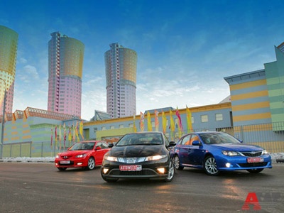 Honda Civic 1.8, Mazda3 2.0, Subaru Impreza 2.0: драйв в повседневной упаковке Honda Civic 1.8, Mazda3 2.0, Subaru Impreza 2.0: драйв в повседневной упаковке