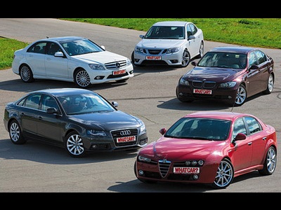 Audi A4, Mercedes-Benz C 350, Saab 9-3, Alfa Romeo 159, BMW 330. Фото с сайта whatcar.ru. Audi A4, Mercedes-Benz C 350, Saab 9-3, Alfa Romeo 159, BMW 330. Фото с сайта whatcar.ru.