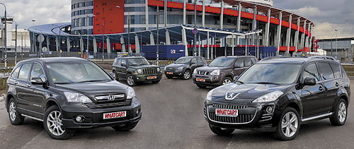 Honda CR-V, Jeep Liberty, Toyota RAV4, Nissan X-Trail, Peugeot 4007. Фото с сайта whatcar.ru. Honda CR-V, Jeep Liberty, Toyota RAV4, Nissan X-Trail, Peugeot 4007. Фото с сайта whatcar.ru.